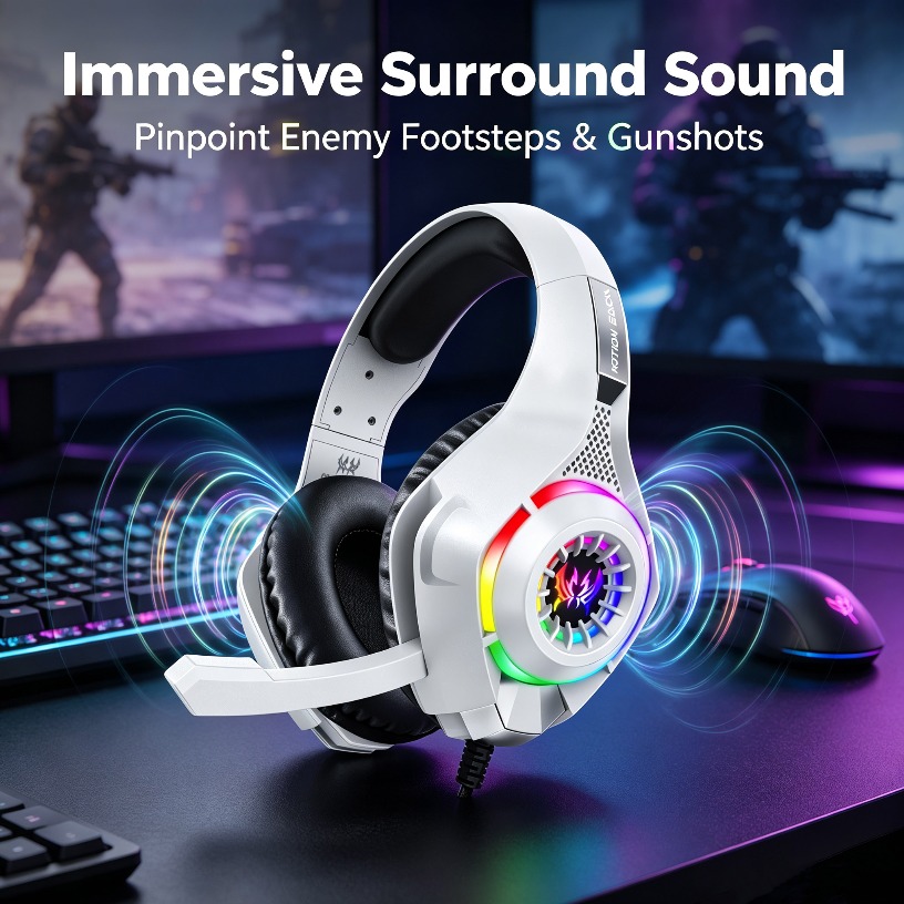 Gaming Headset With Mic Rgb - سماعات رأس سلكية للألعاب مع ميكروفون