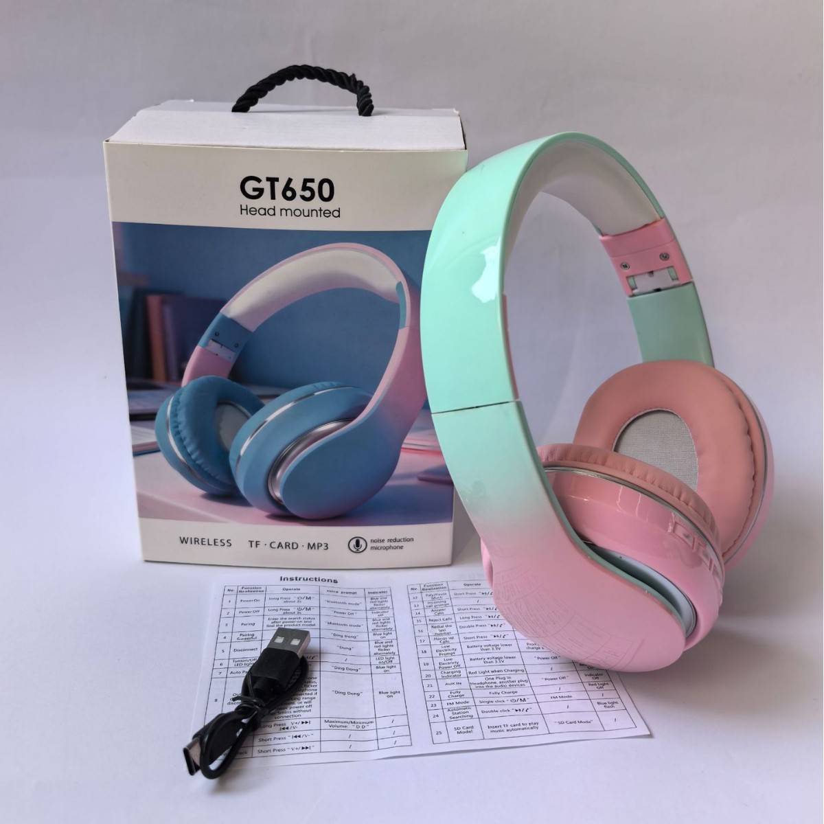 سماعات رأس لاسلكية GT650 بتصمي - مراجعة Cat Ear Bluetooth Headset Led وسعره