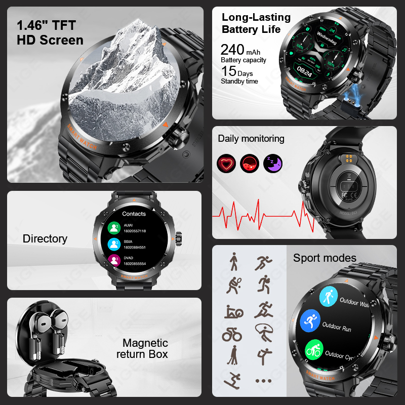 LIGE ساعة ذكية جديدة 2 في 1 مع - مراجعة Tws Earbuds Bluetooth 5.3 وسعره