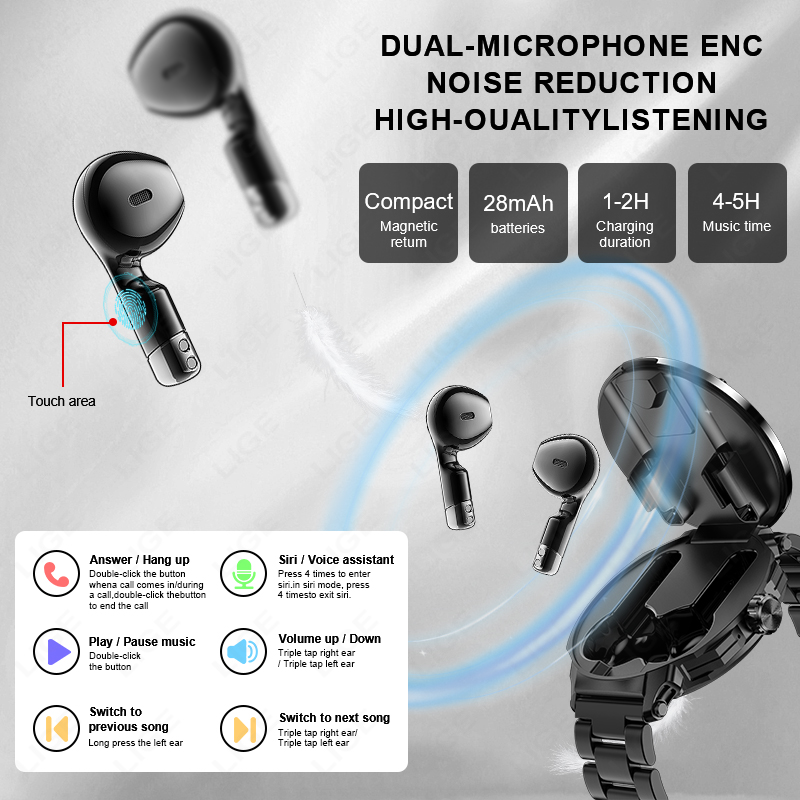 LIGE ساعة ذكية جديدة 2 في 1 مع - مراجعة Tws Earbuds Bluetooth 5.3 وسعره