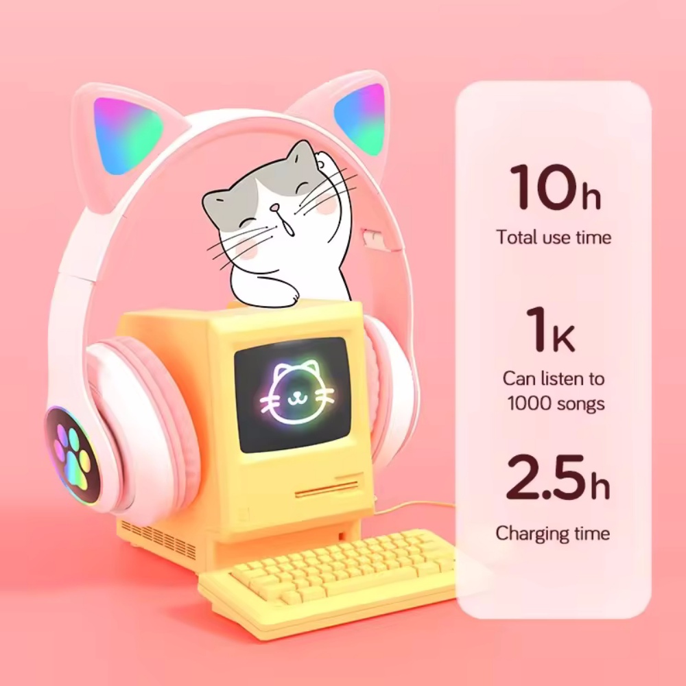 سماعات رأس لاسلكية قابلة للطي  - مراجعة Cat Ear Bluetooth Headset Led وسعره