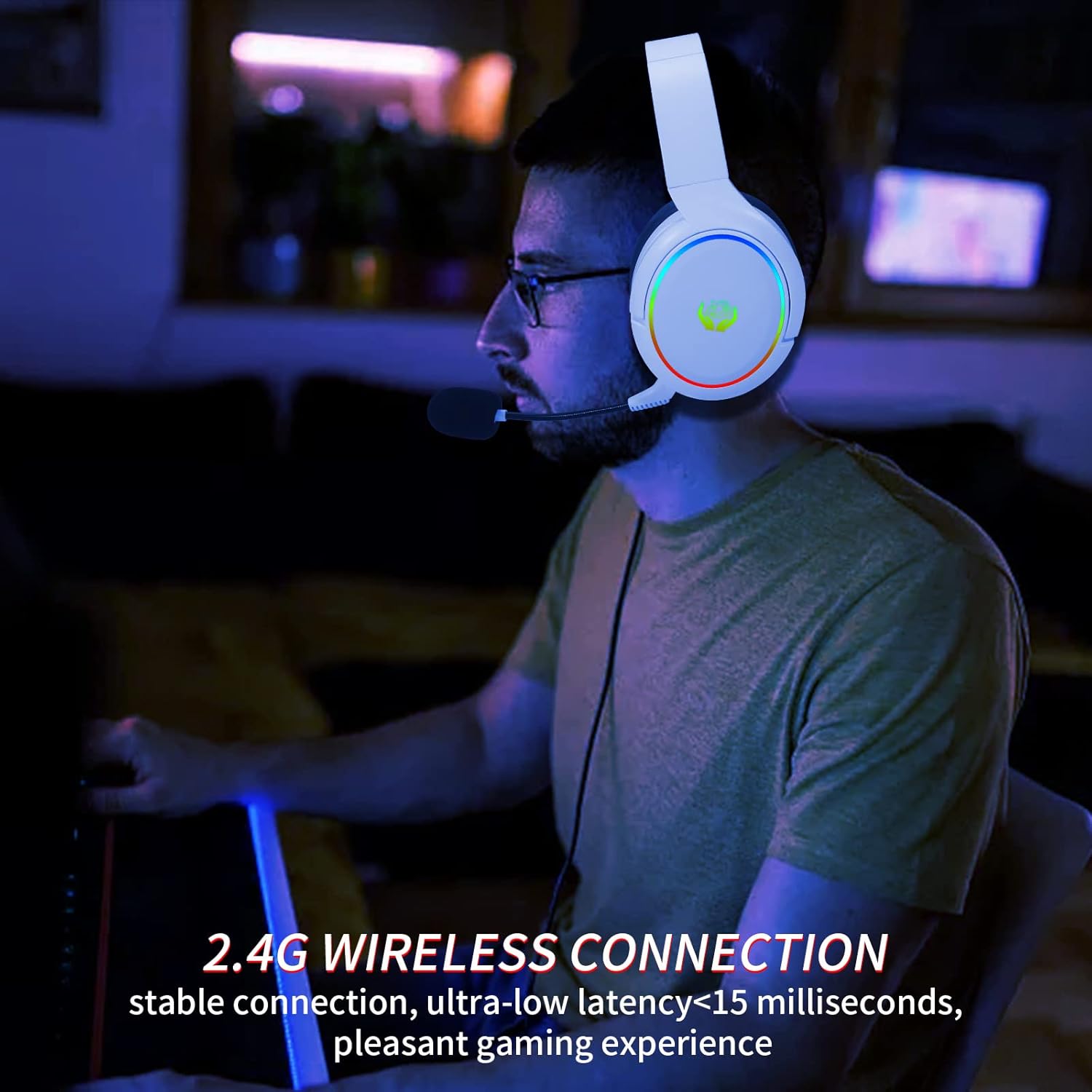 سماعة ألعاب لاسلكية HUO JI 2.4 - مراجعة Gaming Headset With Mic Rgb وسعره