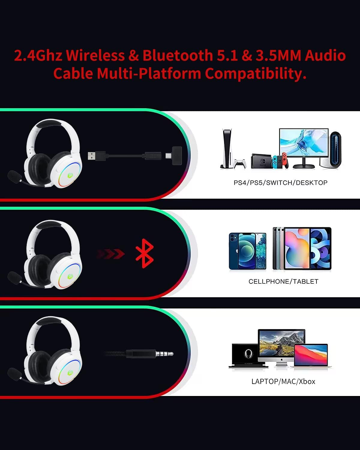 سماعة ألعاب لاسلكية HUO JI 2.4 - مراجعة Gaming Headset With Mic Rgb وسعره