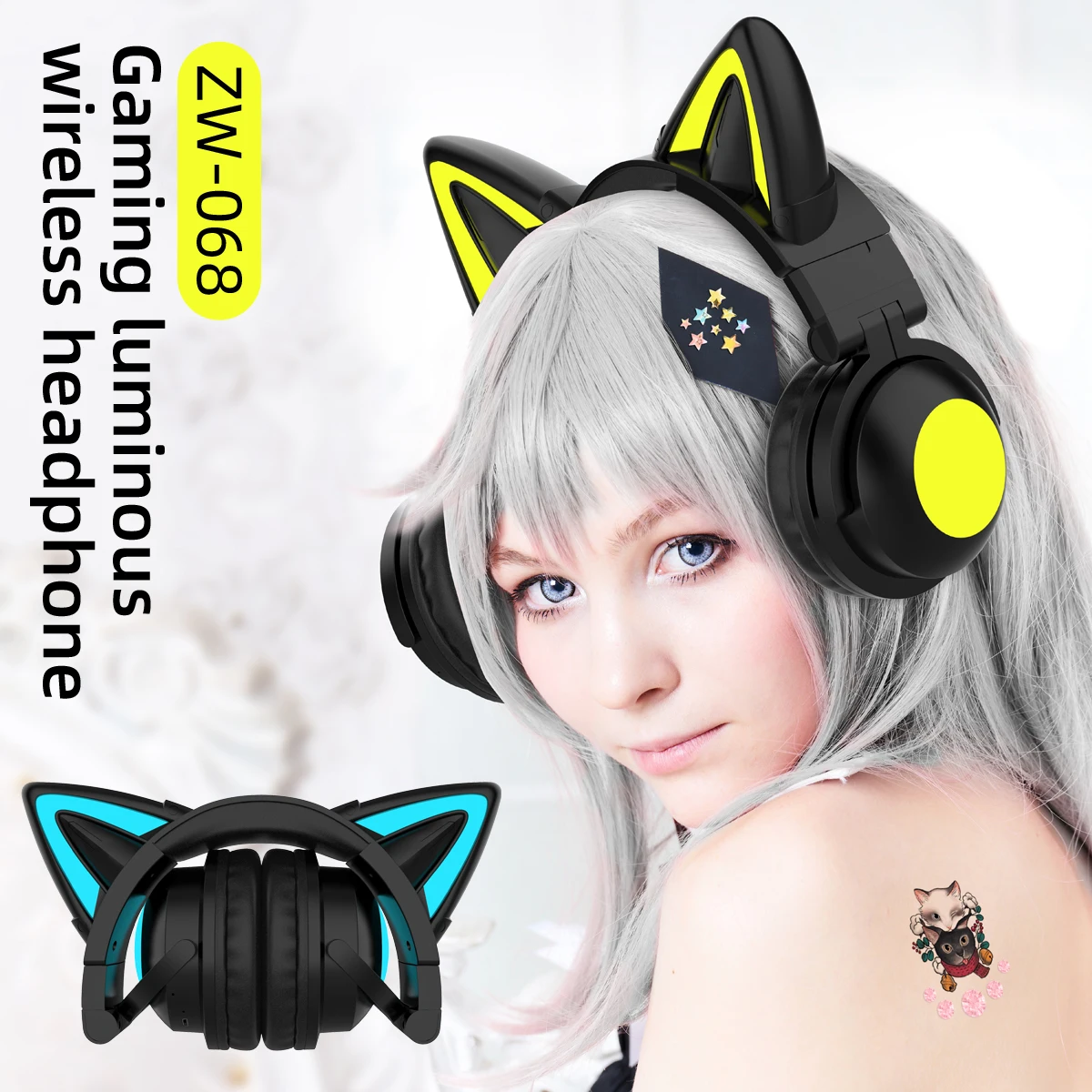 ZW068 سماعات بلوتوث LED ضوء آذ - مراجعة Cat Ear Bluetooth Headset Led وسعره