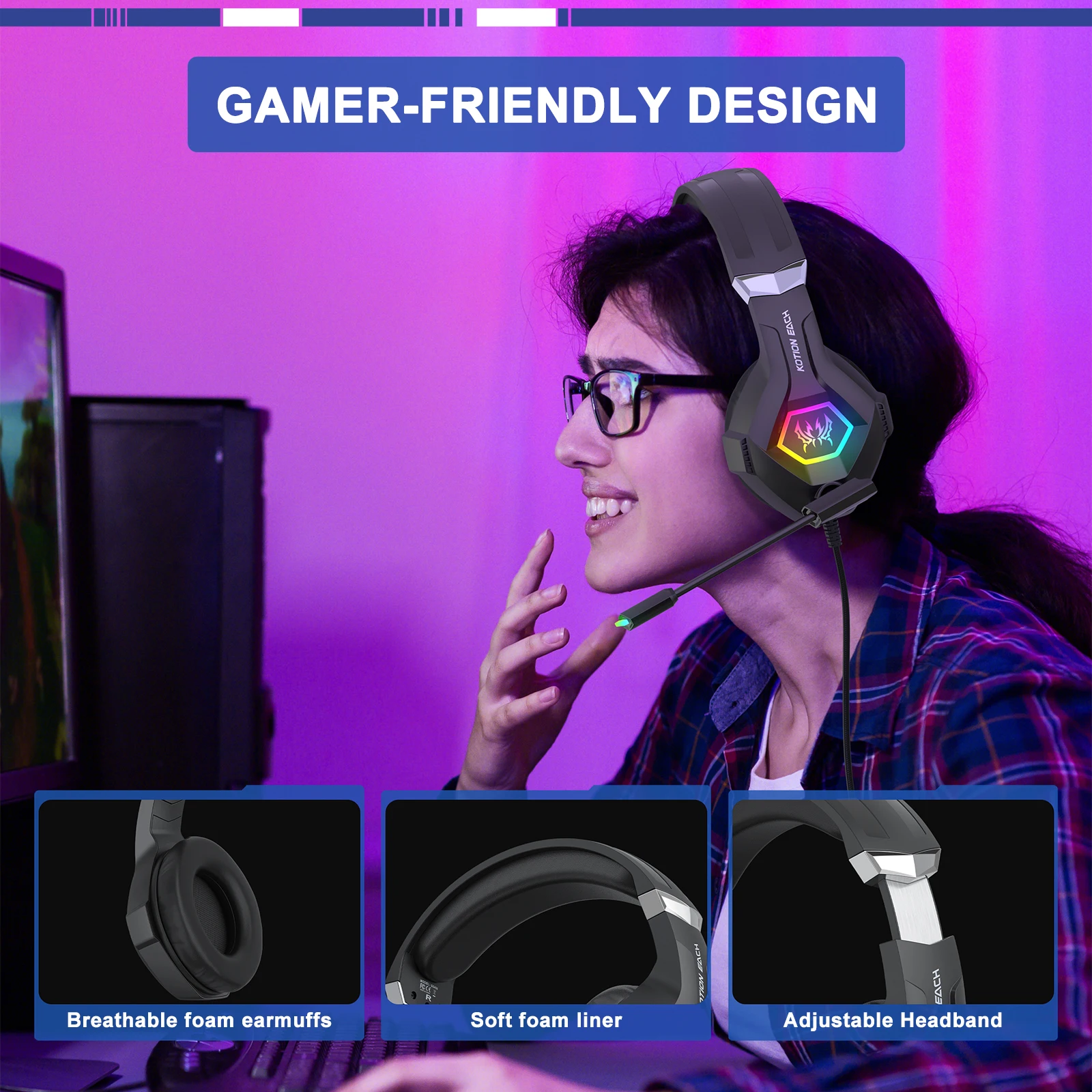 سماعة رأس سلكية للألعاب مع صوت - مراجعة Gaming Headset With Mic Rgb وسعره