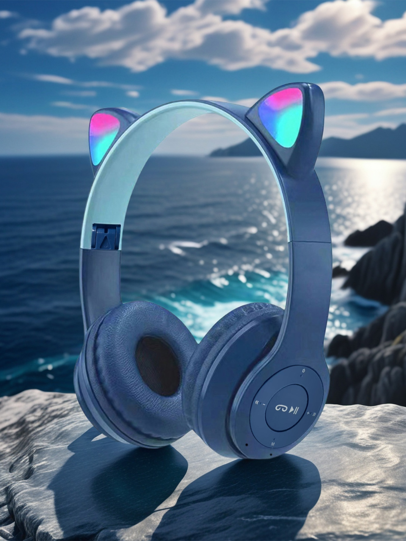 سماعات رأس P47M بتصميم أذن الق - مراجعة Cat Ear Bluetooth Headset Led وسعره