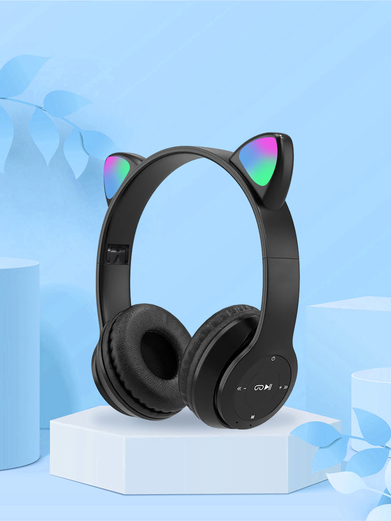 سماعات رأس P47M بتصميم أذن الق - مراجعة Cat Ear Bluetooth Headset Led وسعره